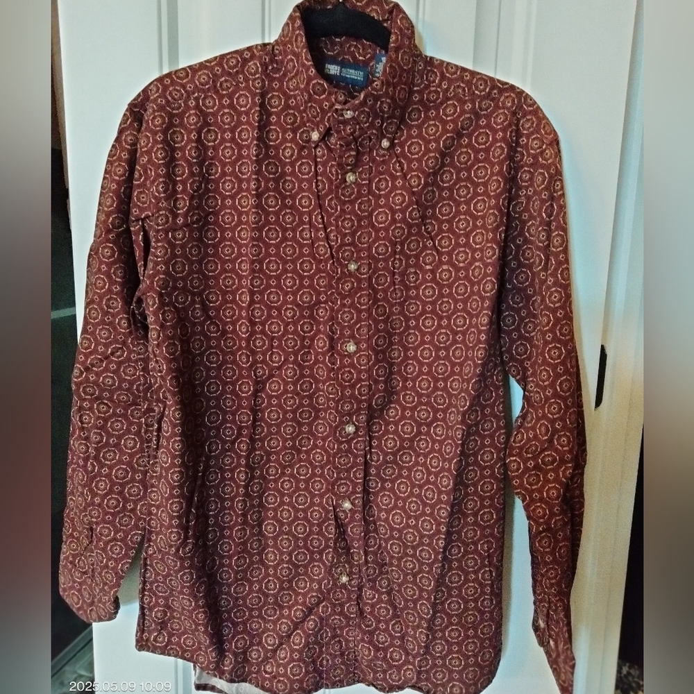 Faded Glory Men's Brick Red Tan Patterned Long Sleeved Collared Dress Shirt